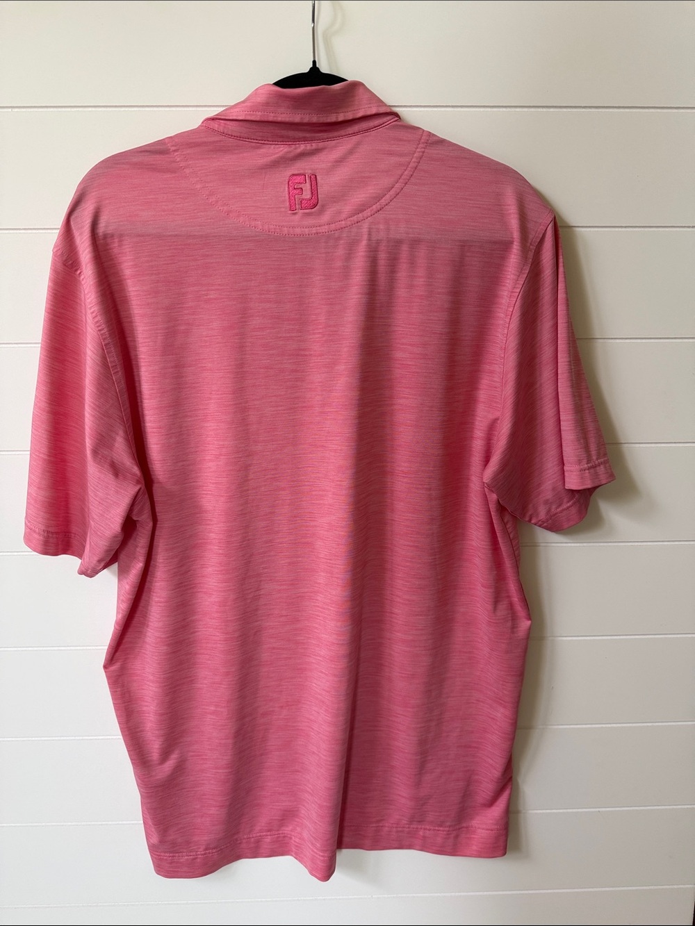 FootJoy Men's Heathered Coral Pink Golf Polo - Picture 5 of 8
